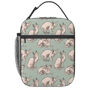 Hairless Naked Cats Sphynx Portable Lunch Box Bag Insulated Reusable Lunch NEW